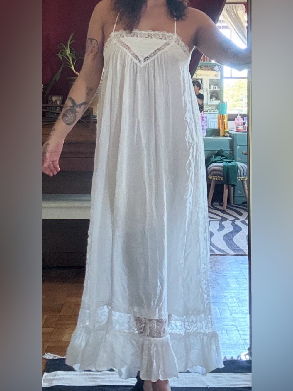 Women's White Lace-Trim Long Nightgown from Free People